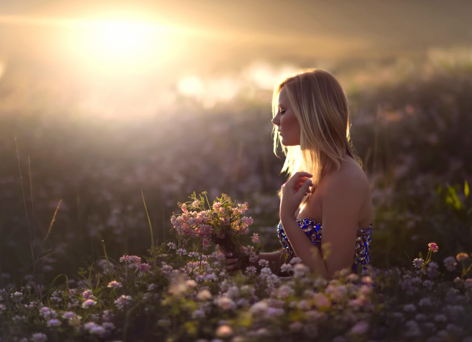 Sunkissed Serenity Woman in Flowers at 1024 x 768 size wallpapers HD quality