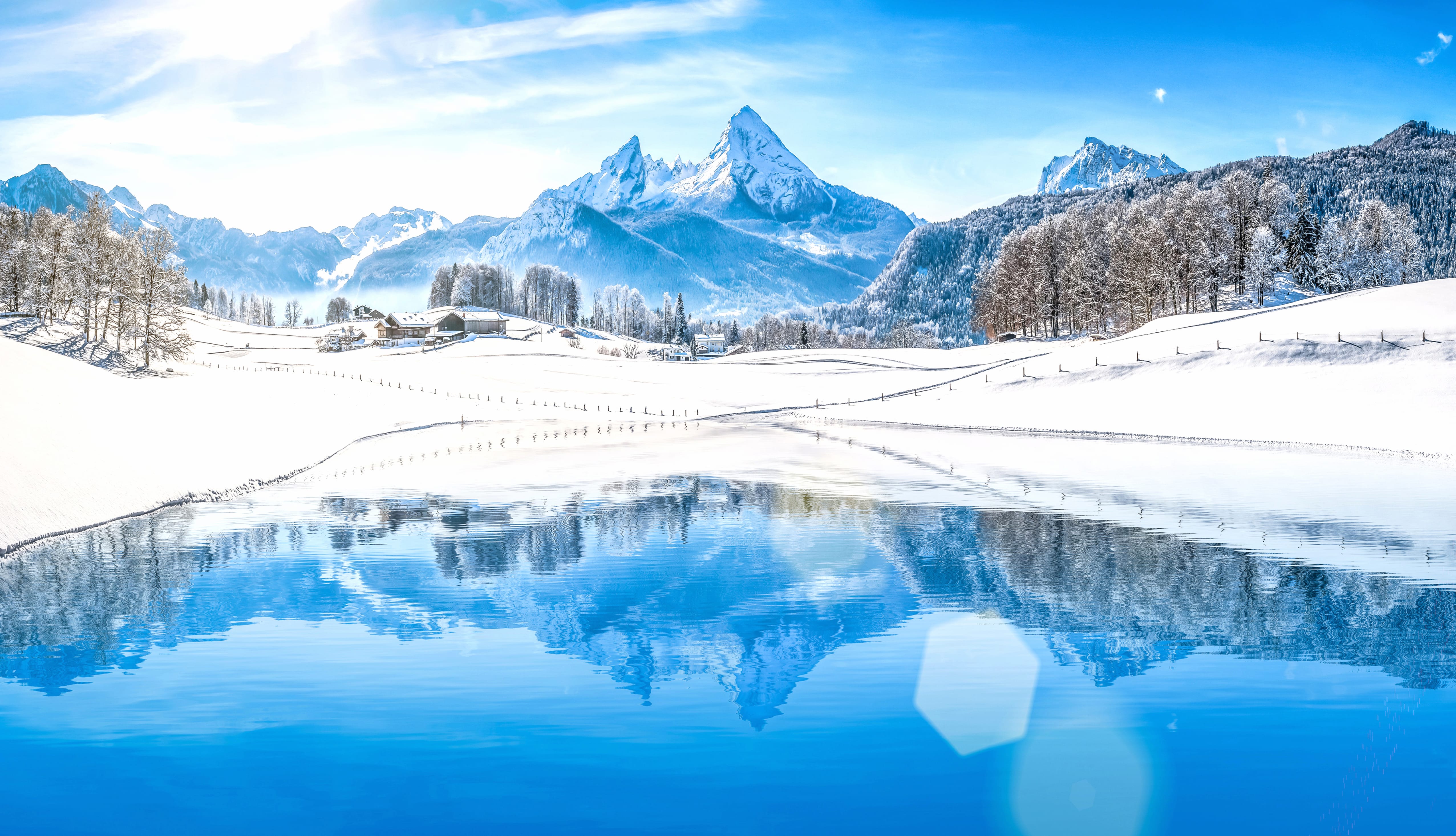 Sunny Peak Mountain Landscape Snow Reflection Nature Photography Winter wallpapers HD quality