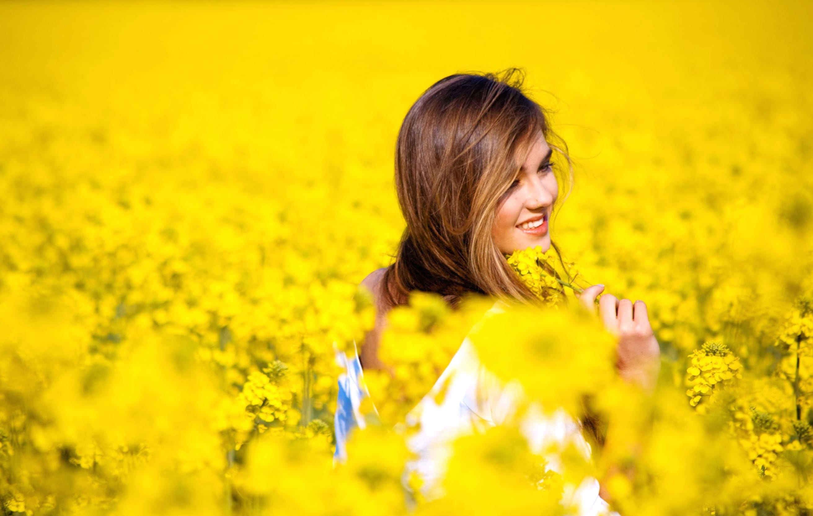 Sunny Serenity Woman in Yellow Fields wallpapers HD quality