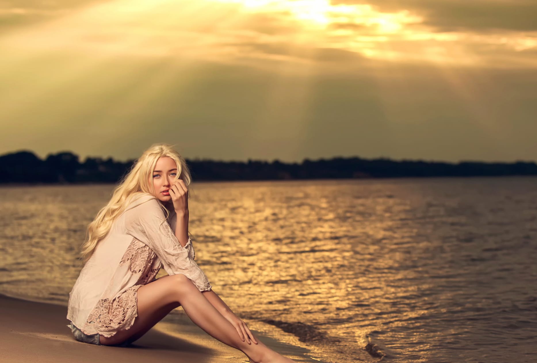 Sunset Beach Model - at 1366 x 768 HD size wallpapers HD quality