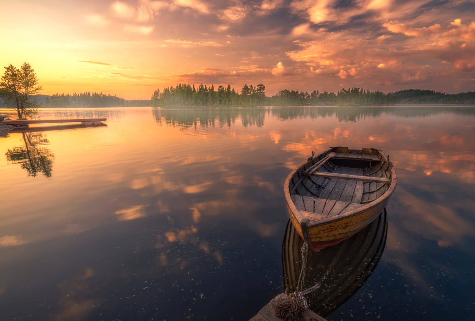 Sunset Cloud Sky Boat Nature Reflection Photography Lake wallpapers HD quality