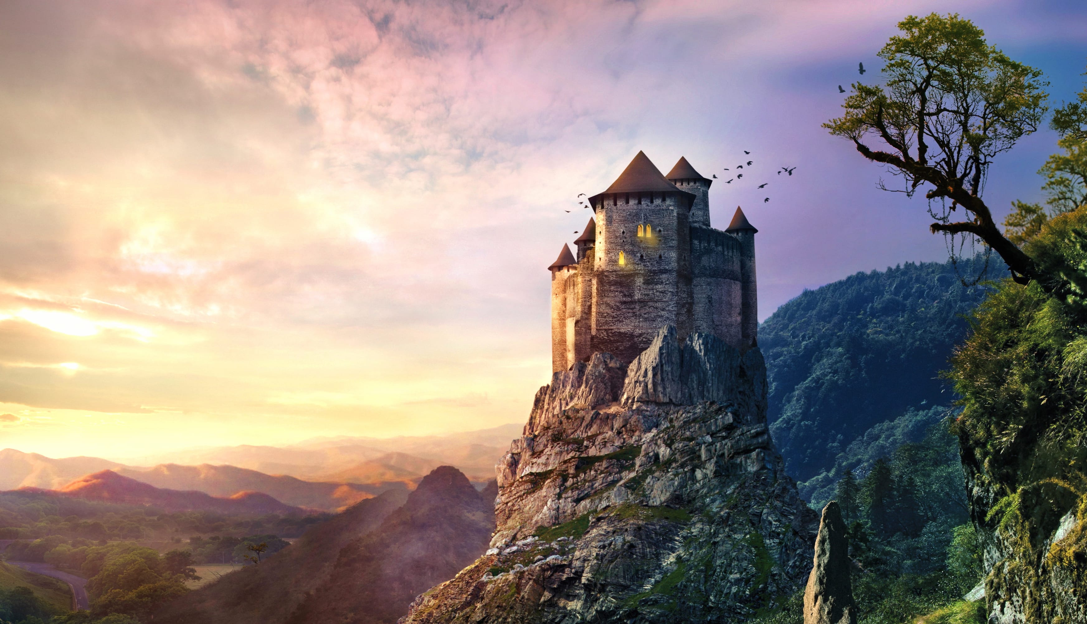 Sunset Fantasy Castle - wallpapers HD quality