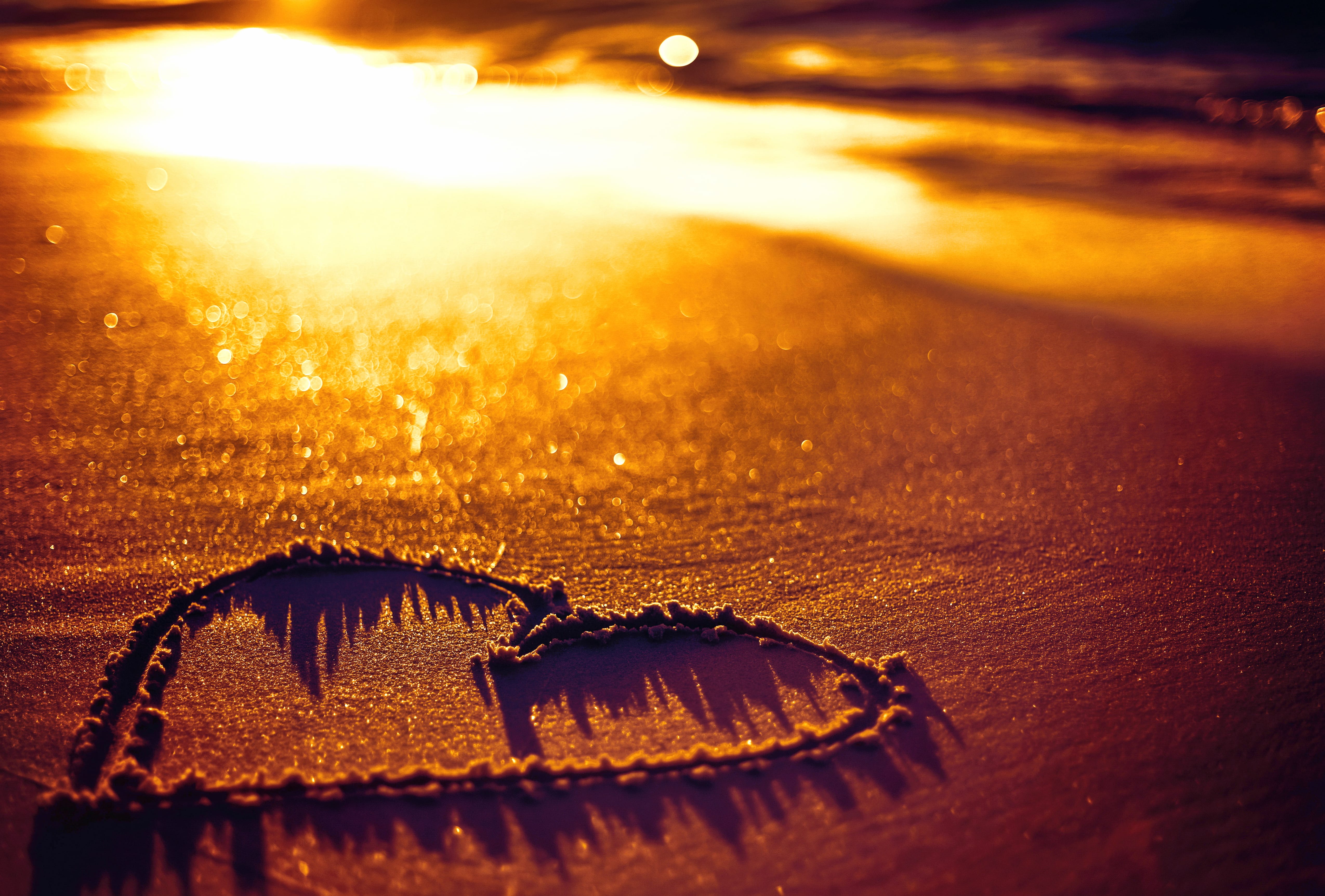 Sunset Heart Sand Romantic Photography Love wallpapers HD quality