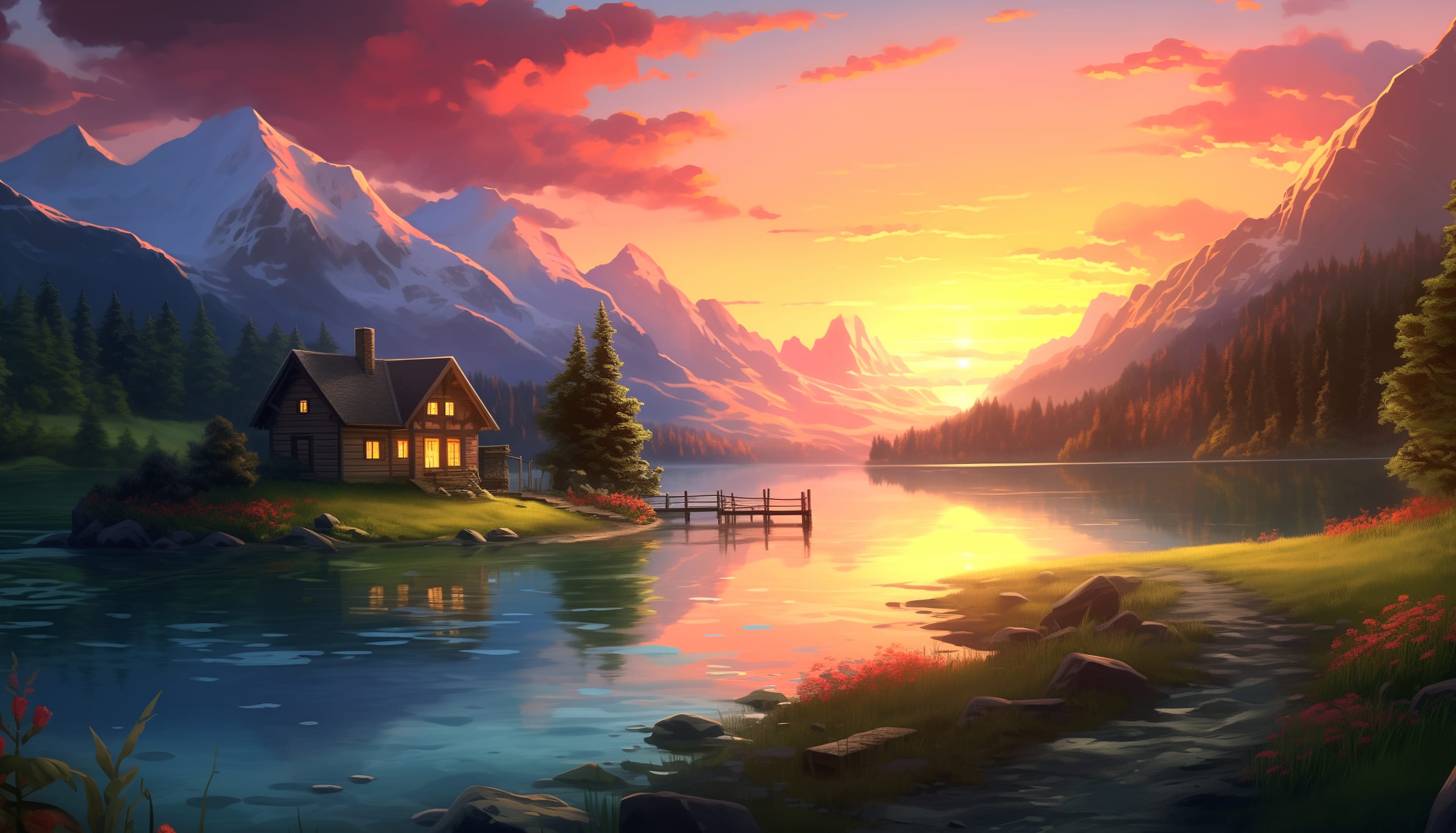 Sunset Serenity at the Cozy Cabin - wallpapers HD quality