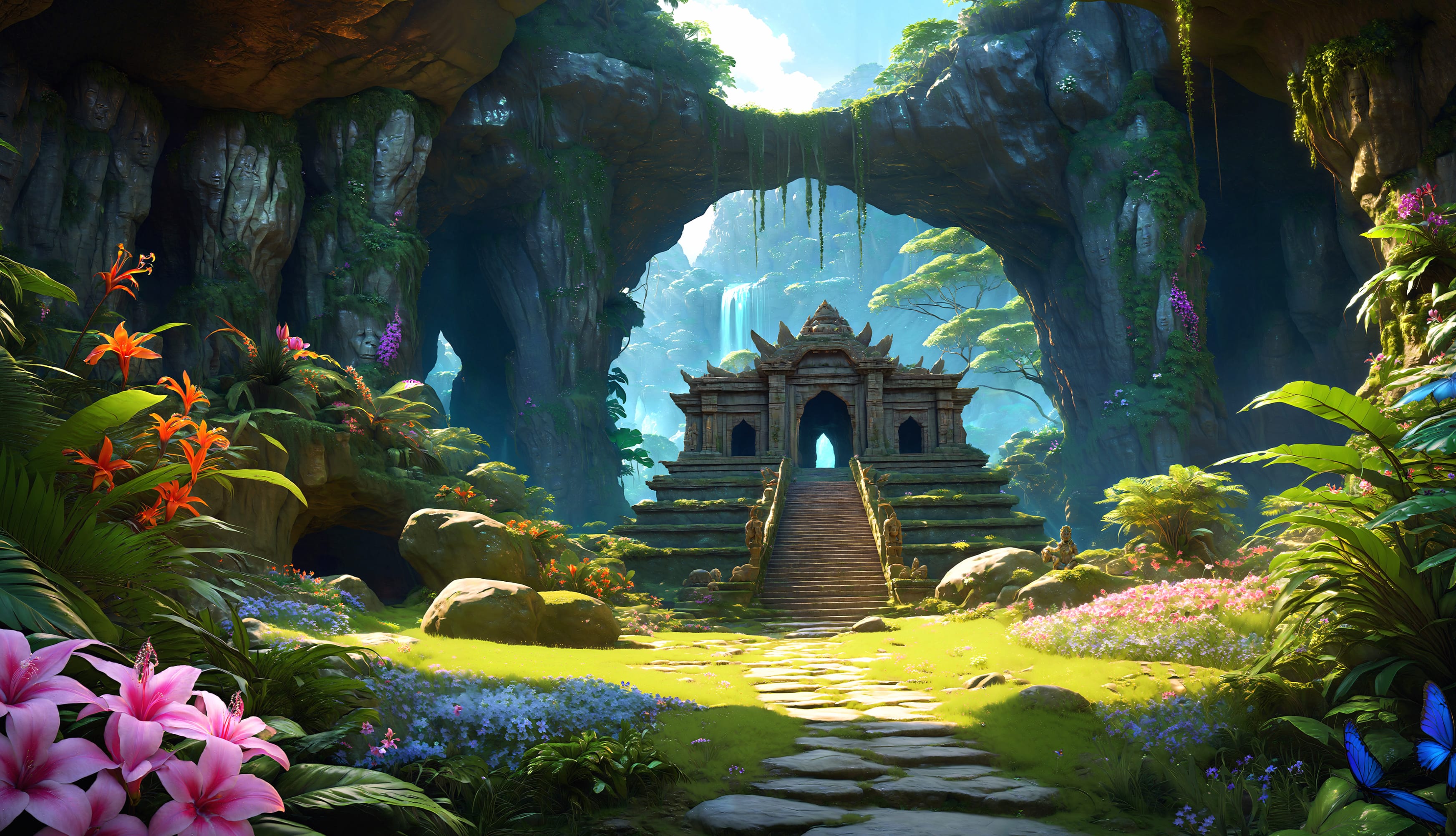 Temple Forest Artistic AI Art wallpapers HD quality