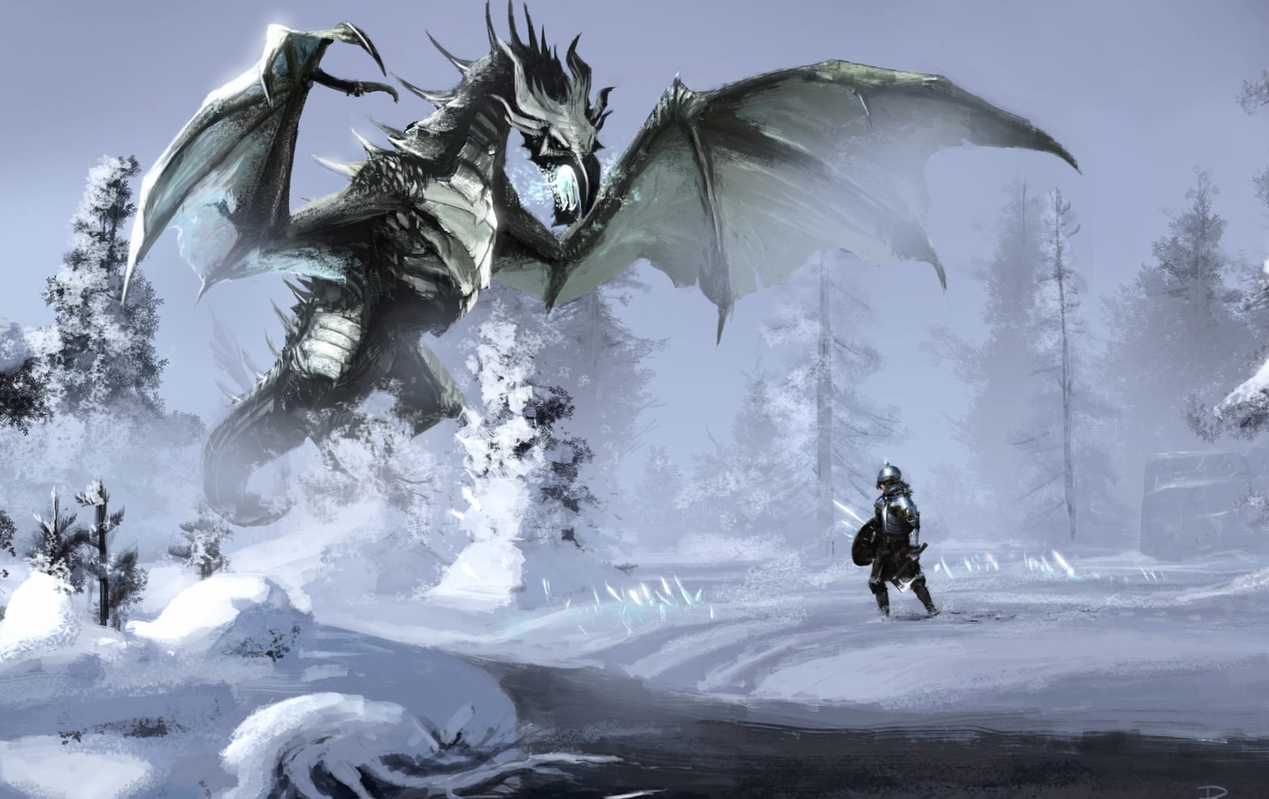 The Elder Scrolls V Skyrim - Warrior vs Dragon at 1152 x 864 size wallpapers HD quality