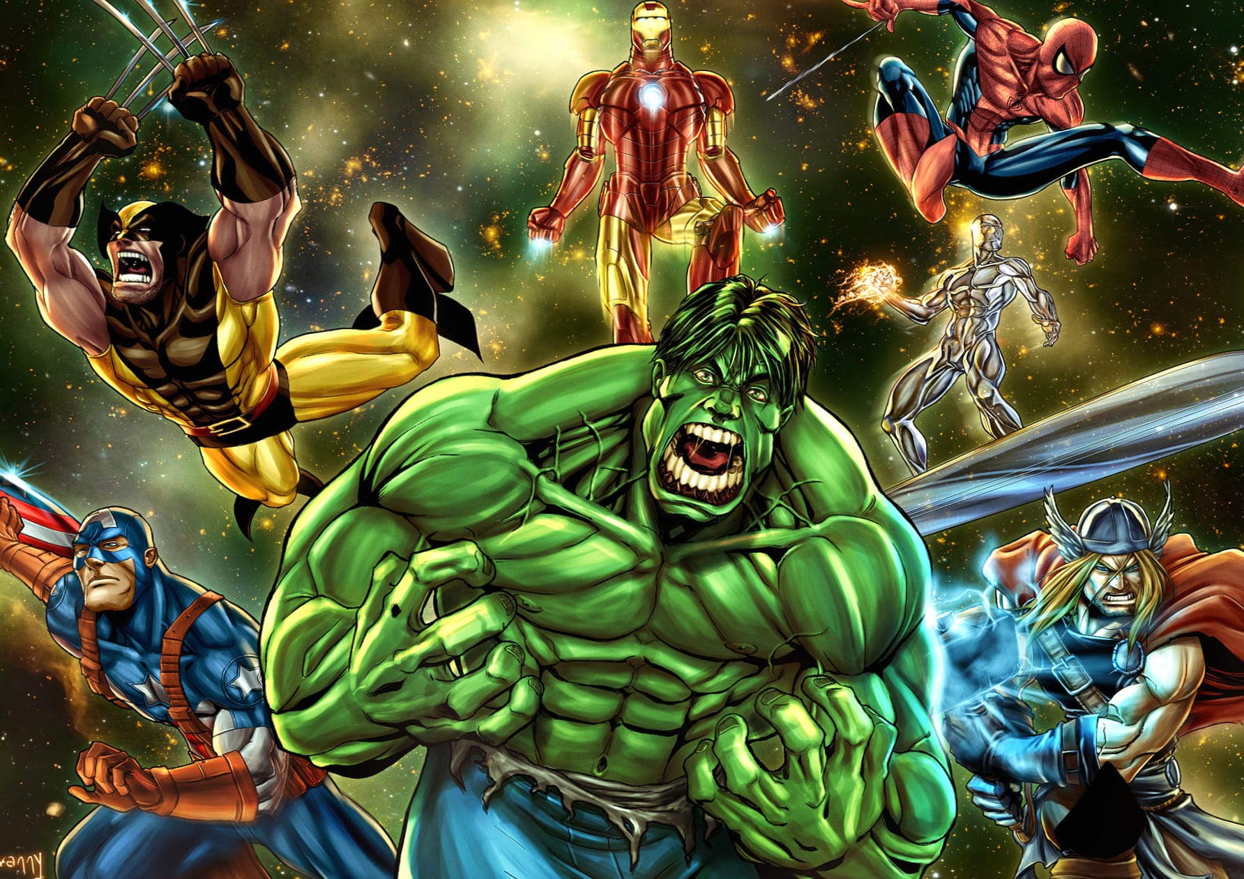 Thor Captain America Hulk Silver Surfer Spider Man Iron Man Wolverine Comic Avengers wallpapers HD Thor Captain America Hulk Silver Surfer Spider Man Iron Man Wolverine Comic Avengers wallpapers HD quality