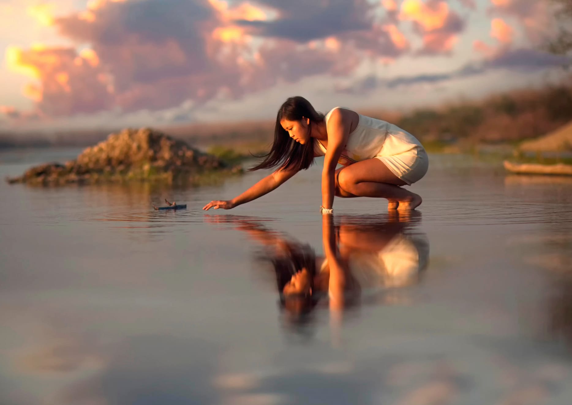 Tranquil Reflection Asian Woman wallpapers HD quality