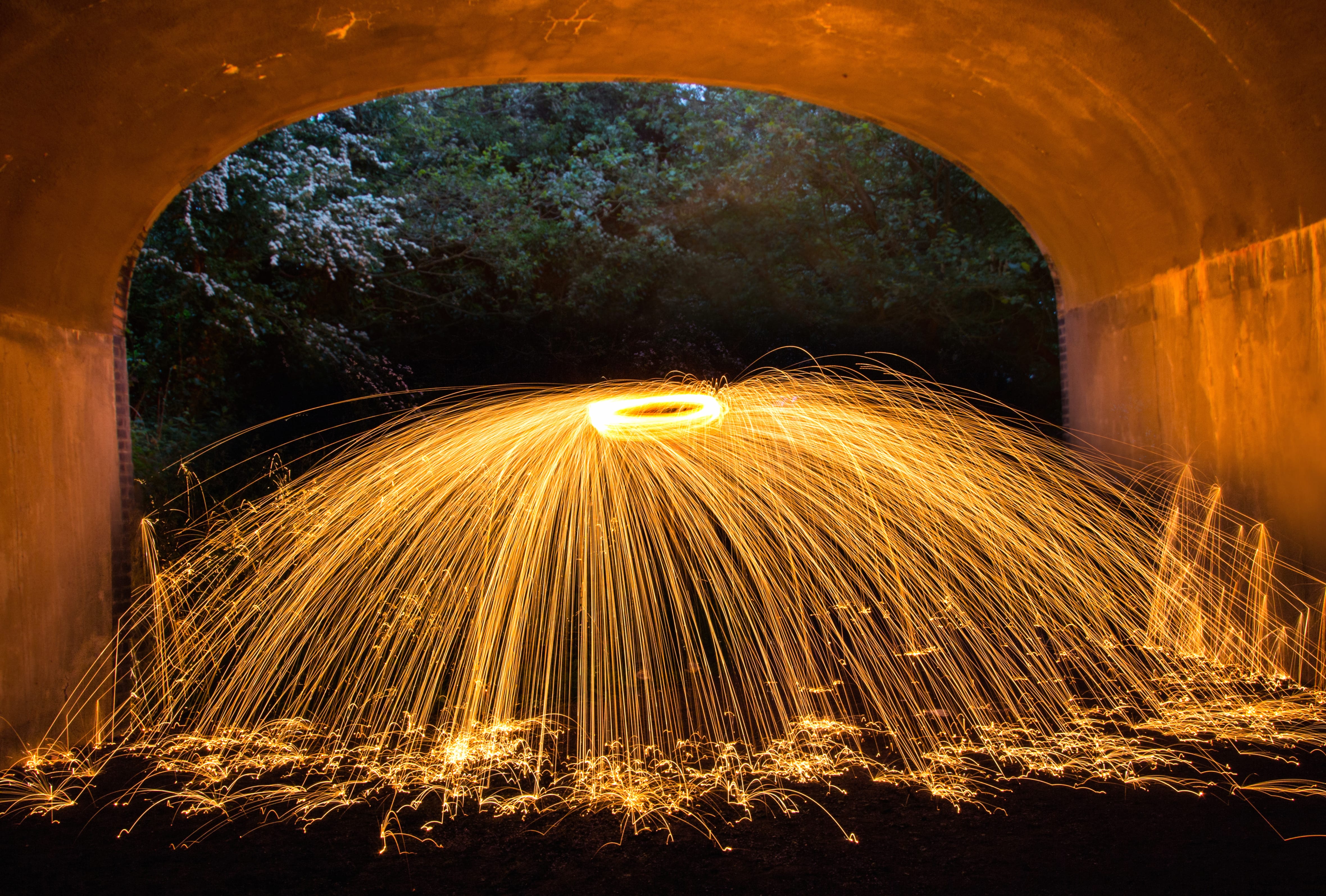 Tunnel Light Night Photography Fireworks wallpapers HD quality