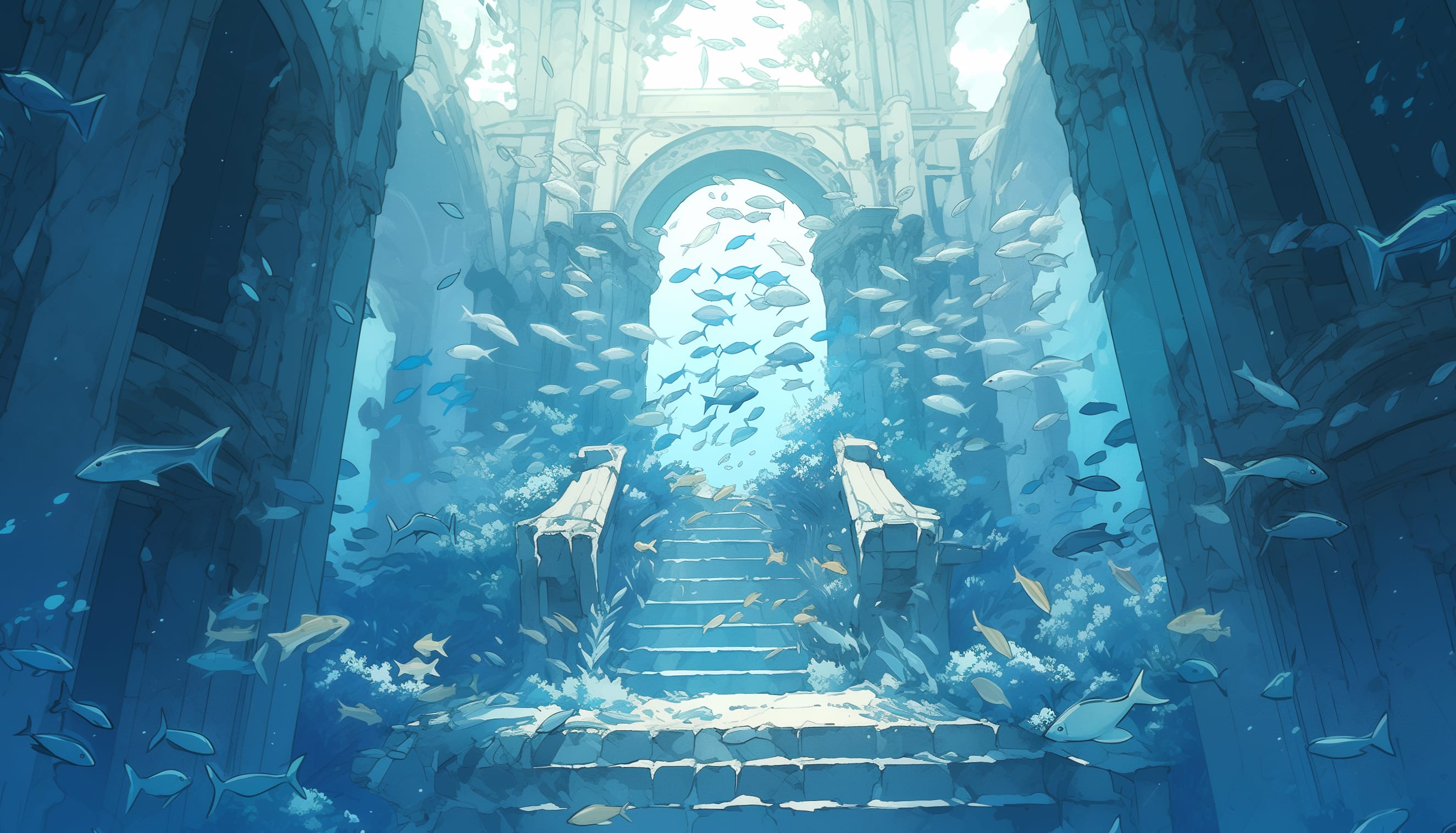 Underwater Ruins at 640 x 1136 iPhone 5 size wallpapers HD quality