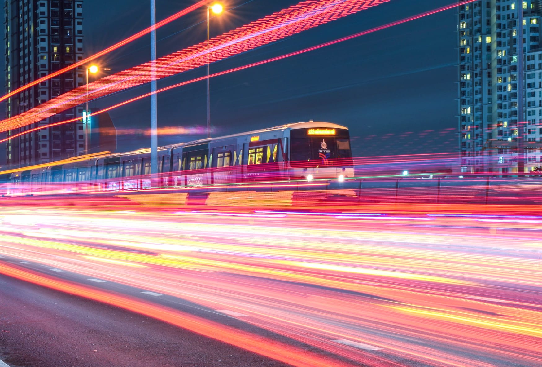 Urban Night Train Time-Lapse at 2560 x 1440 HD size wallpapers HD quality