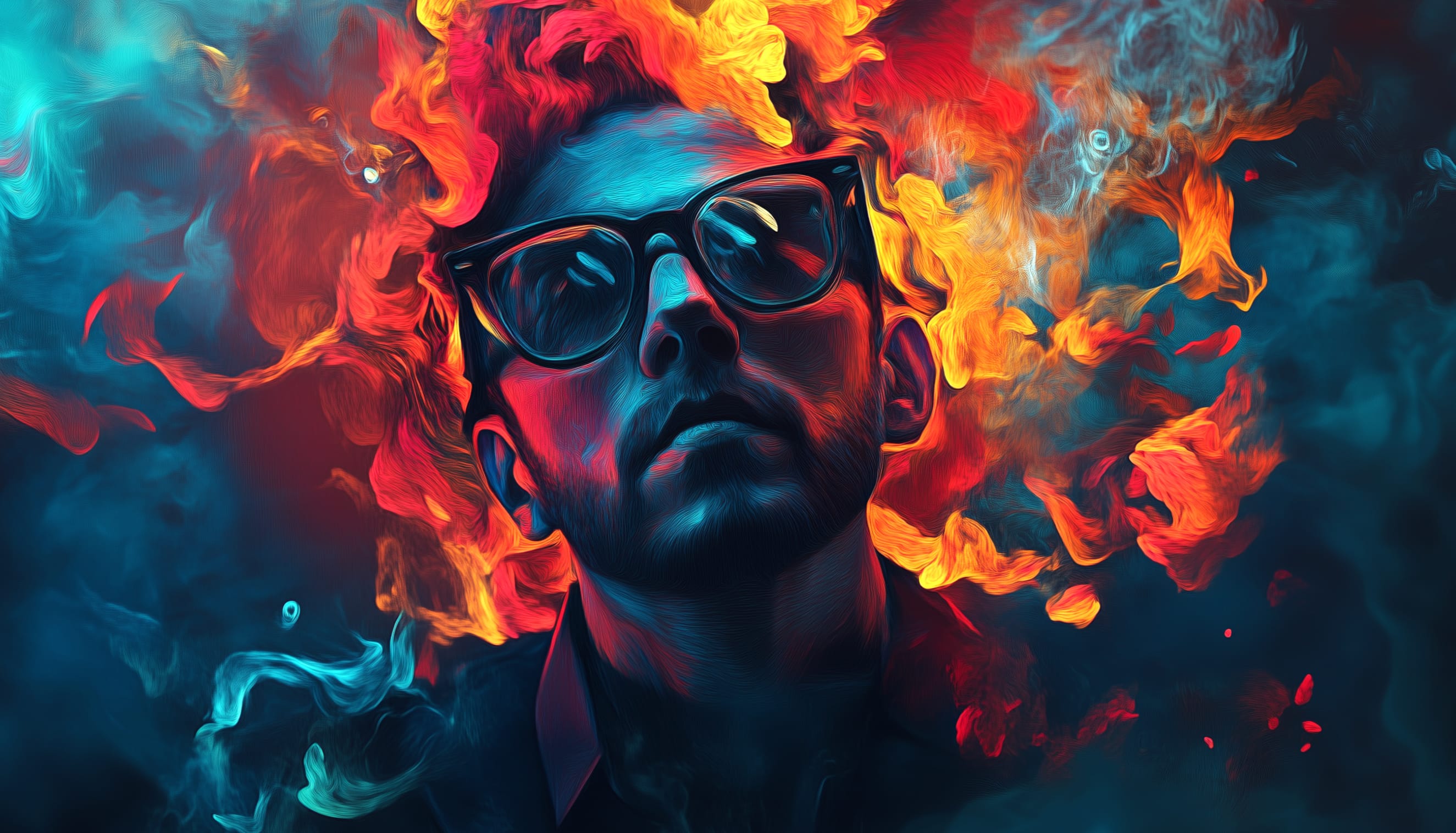 Vibrant Artistic Featuring a Stylish Man in Glasses wallpapers HD quality