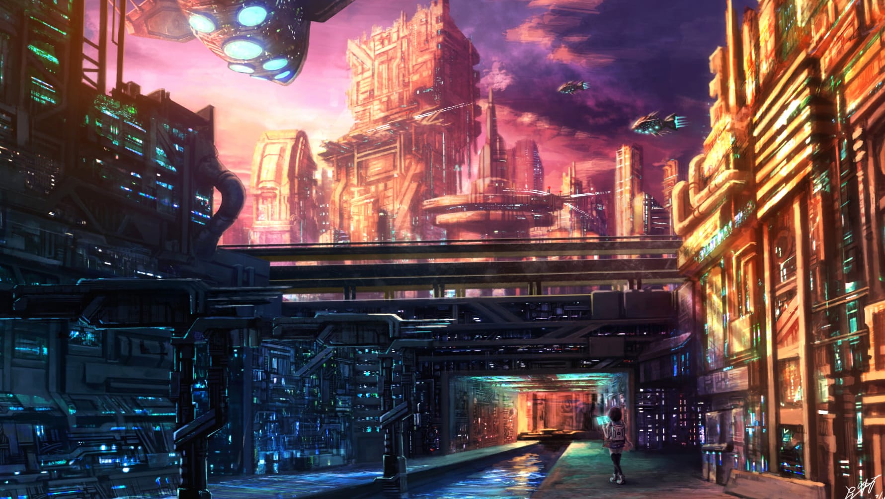 Vivid Sci-Fi Cityscape Stunning Anime wallpapers HD quality