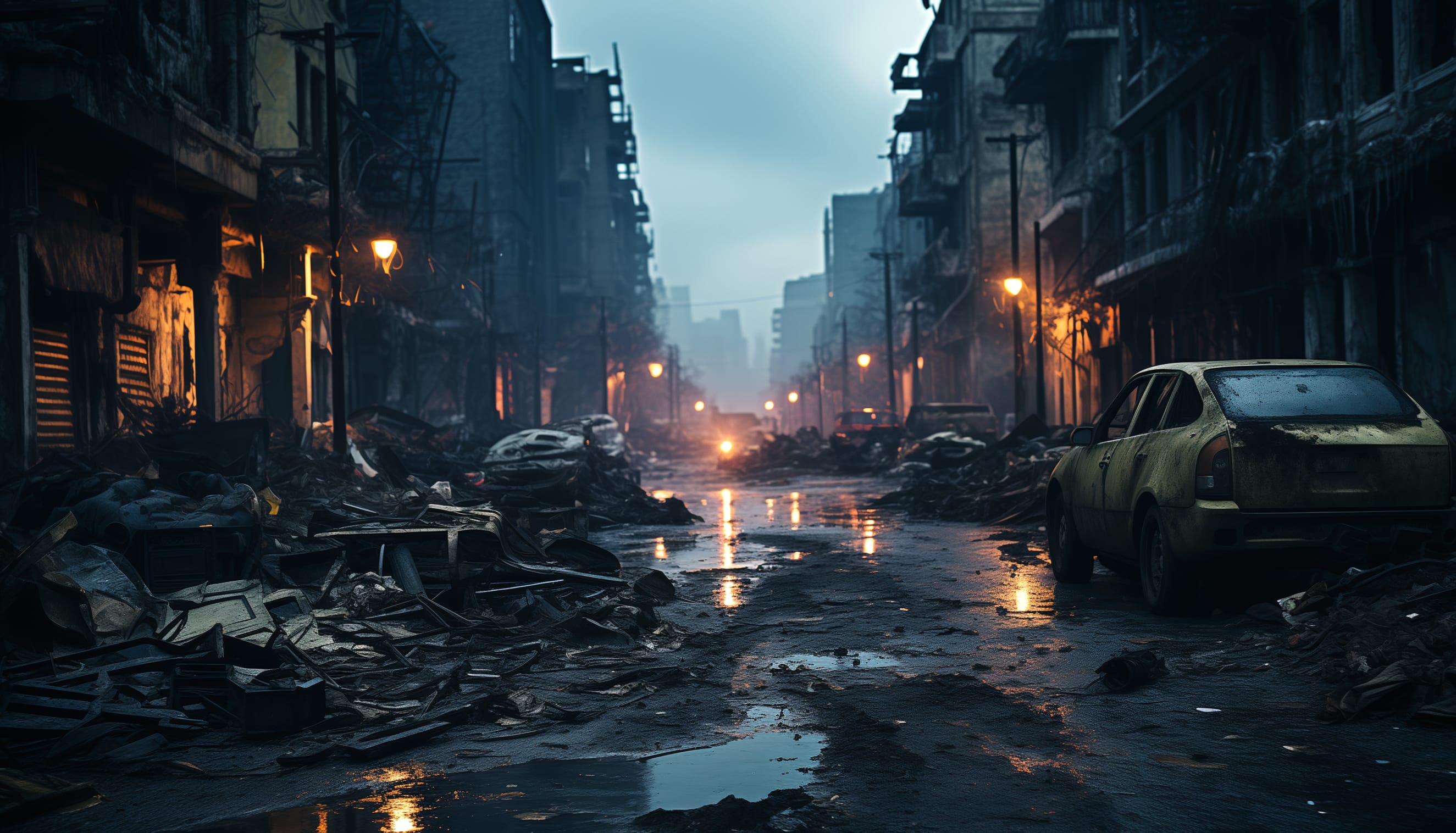 War-Torn City Destruction at 1024 x 1024 iPad size wallpapers HD quality