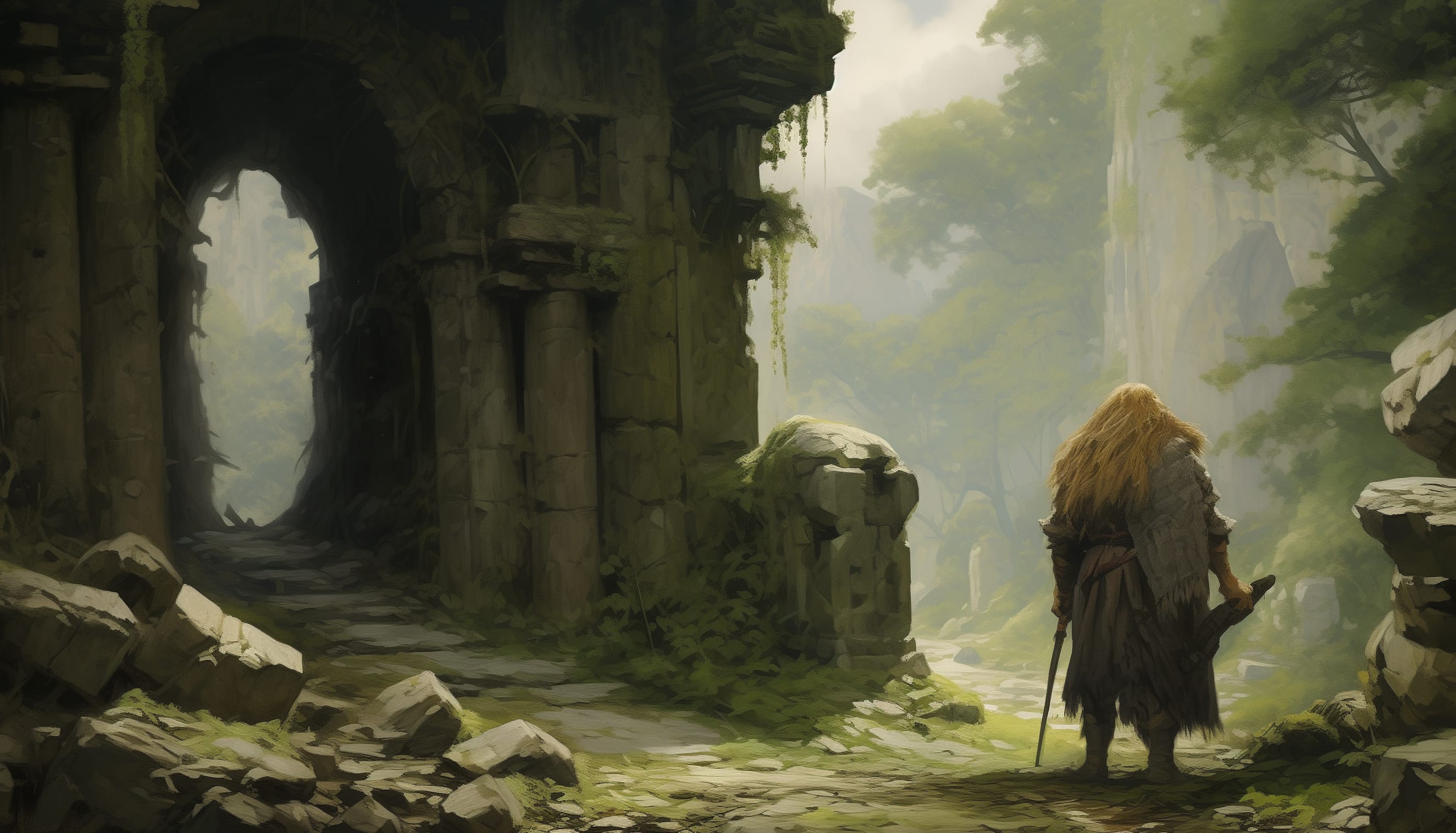 Warrior amidst Ancient Ruins wallpapers HD quality