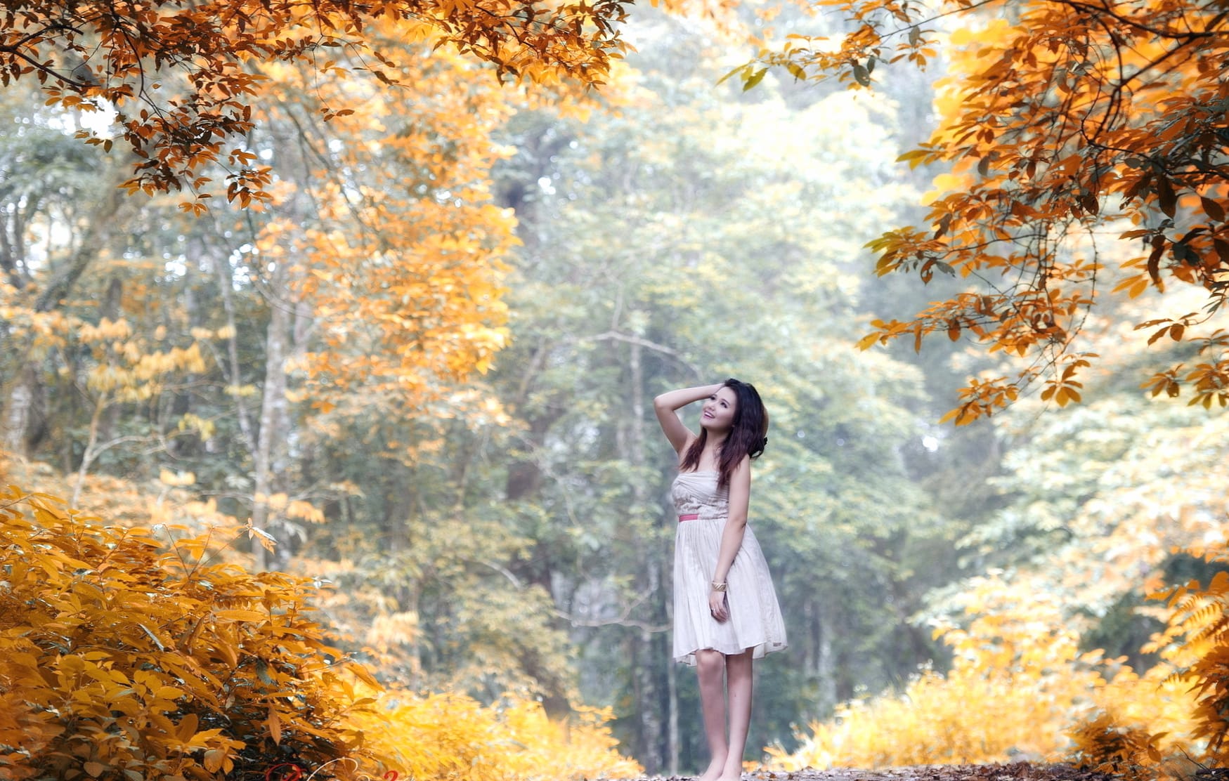 Whimsical Autumn Woman in Nature wallpapers HD quality