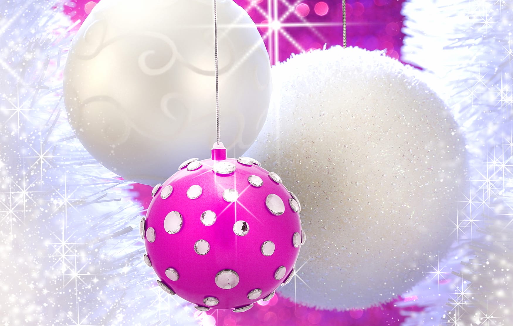 White Rhinestone Purple Christmas Ornaments Holiday Christmas wallpapers HD quality