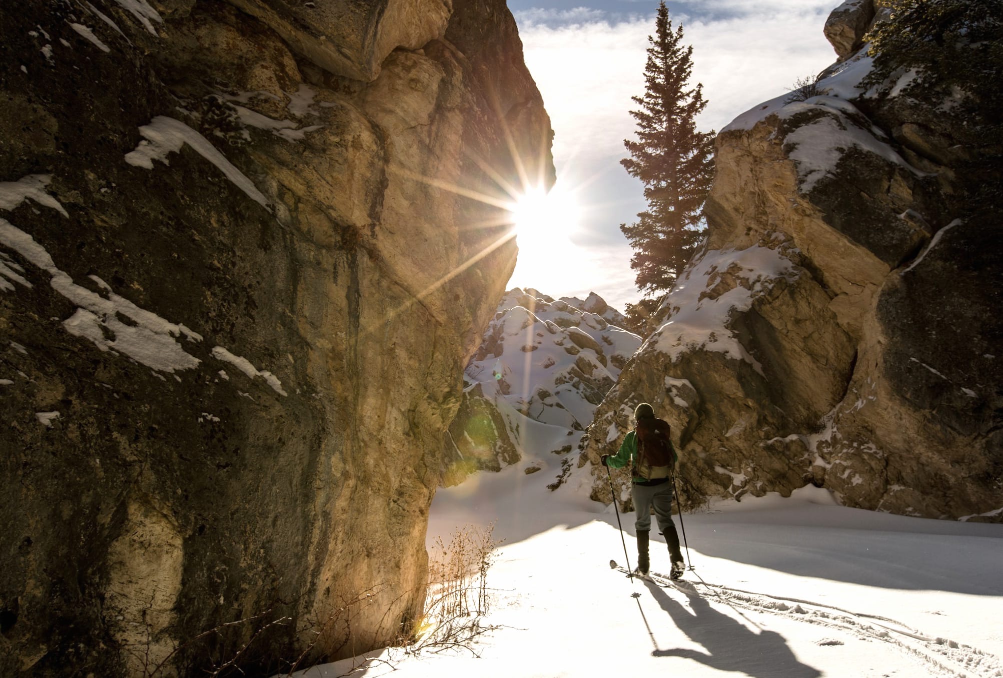 Wilderness Yellowstone Mountain Sunbeam Snow Skiing Sports wallpapers HD quality