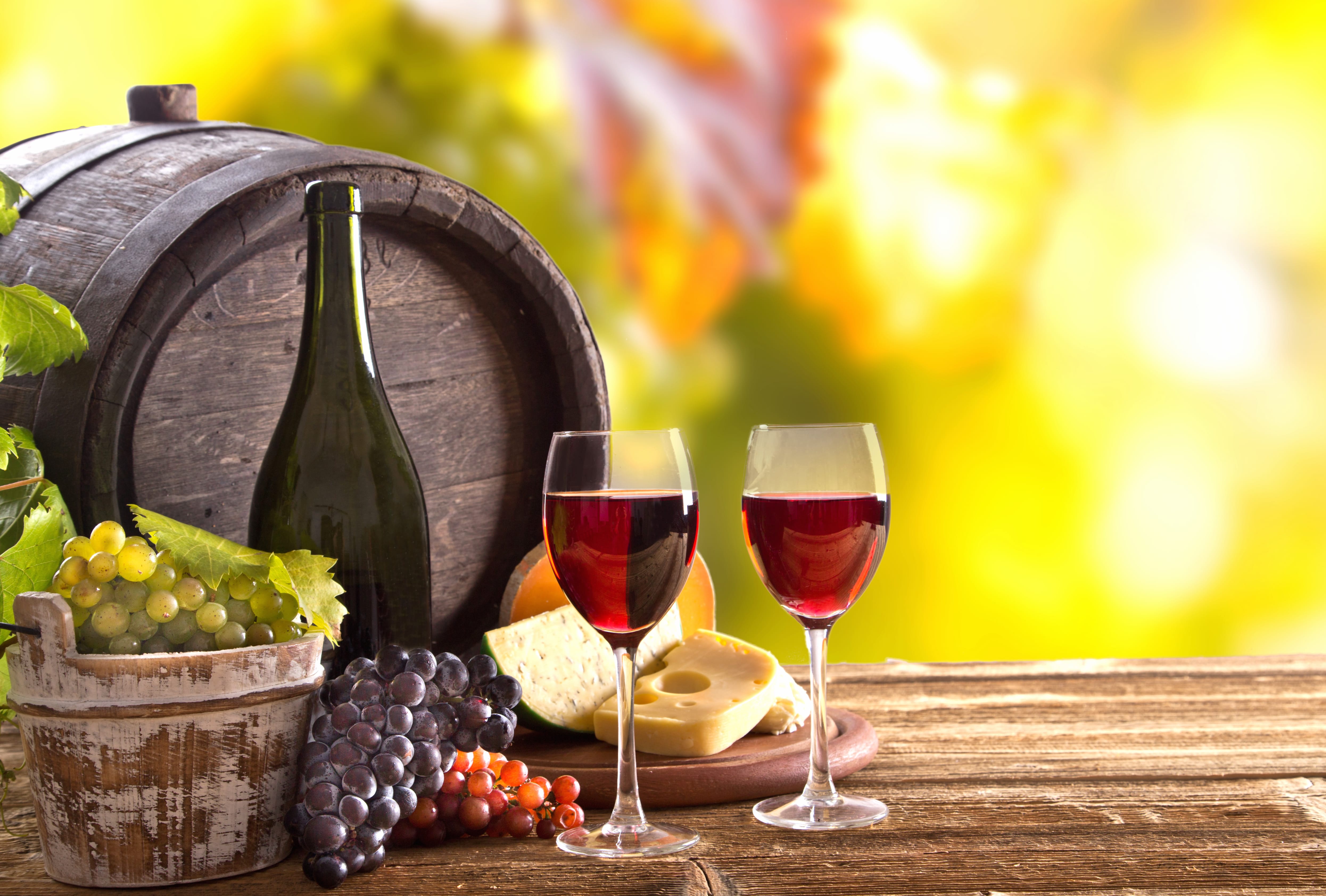 Wine Barrel Cheese Grapes Glass Photography Still Life wallpapers HD quality