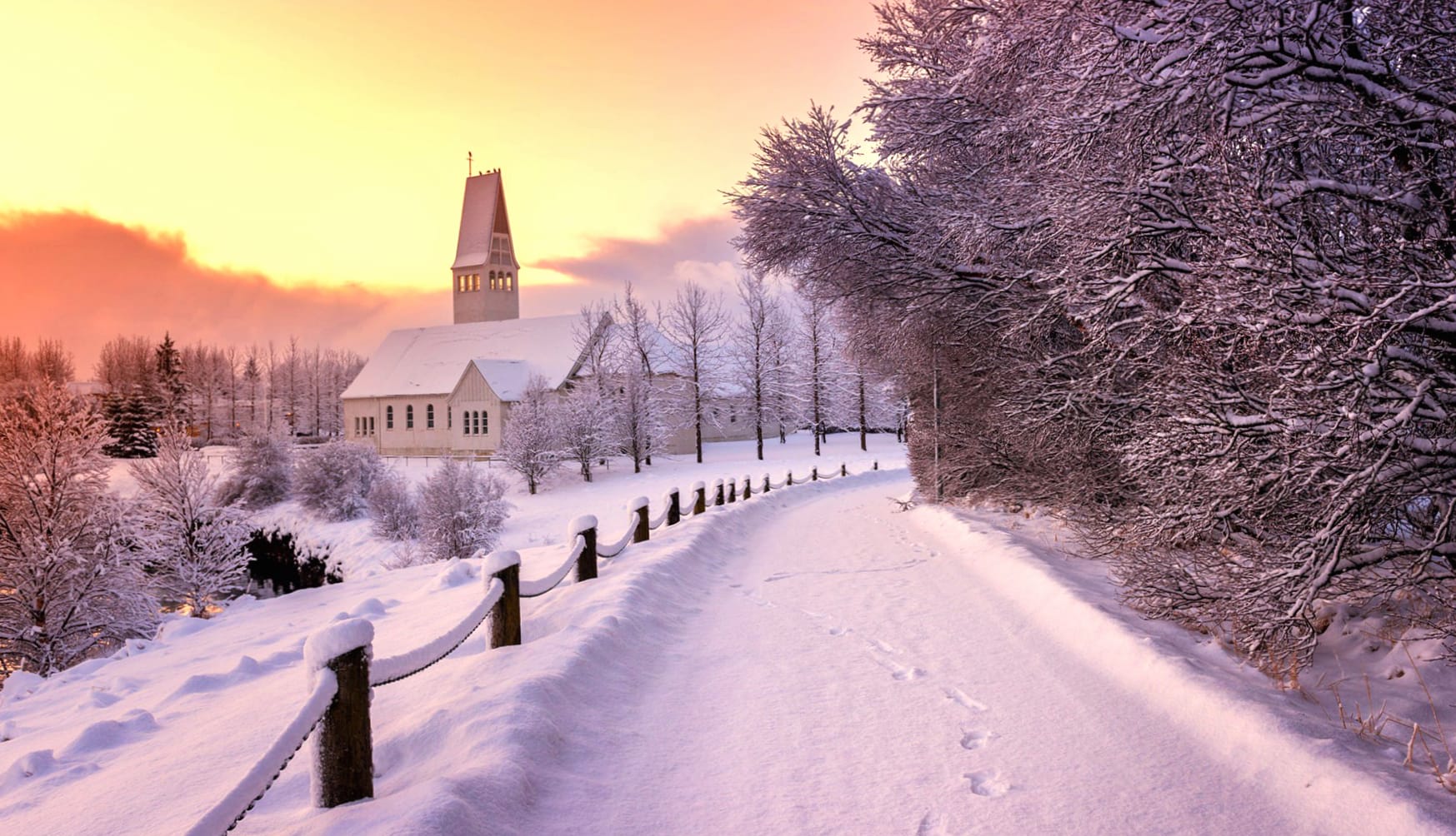 Winter Church Road wallpapers HD quality