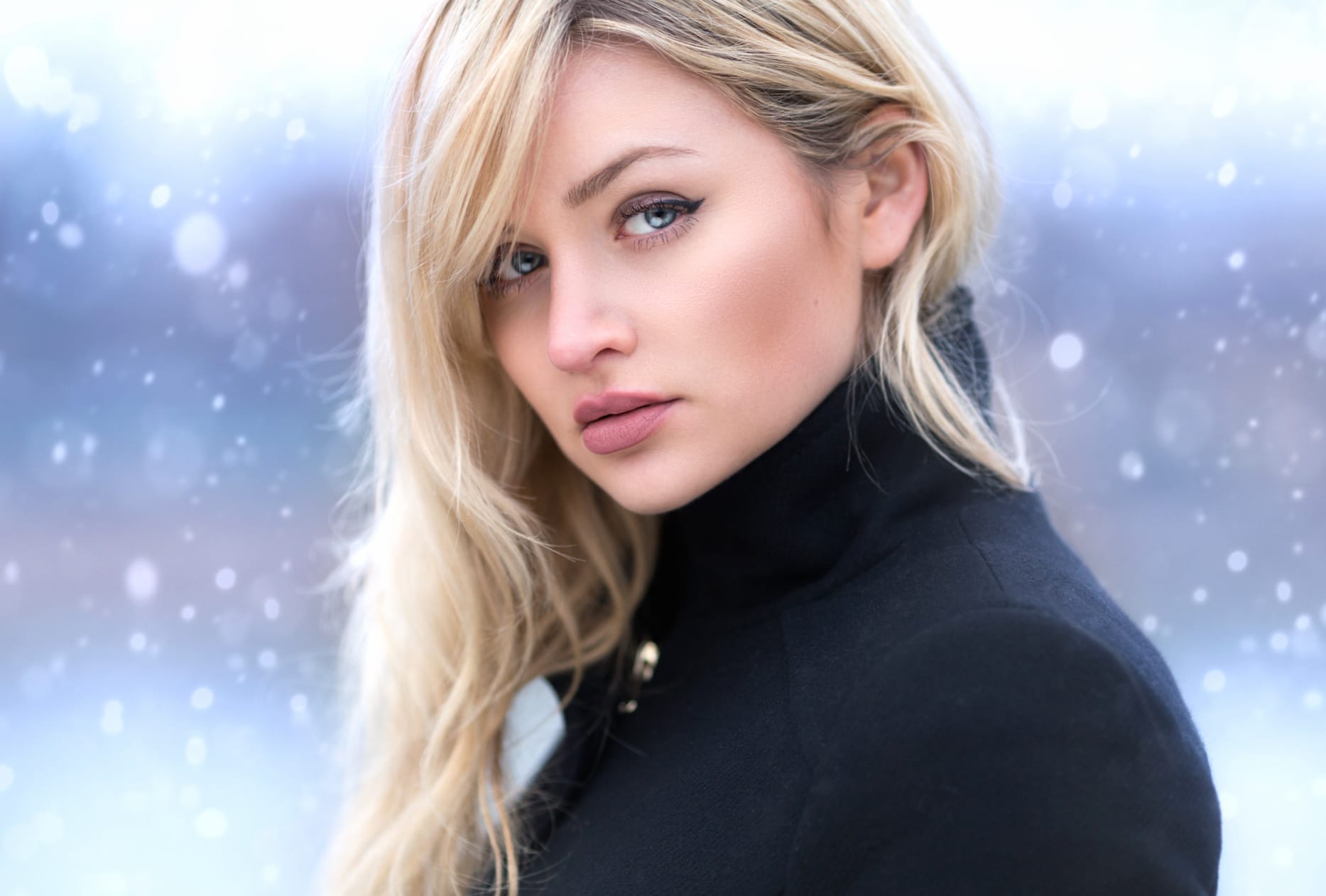 Winter Elegance Blonde Model in Snowfall wallpapers HD quality