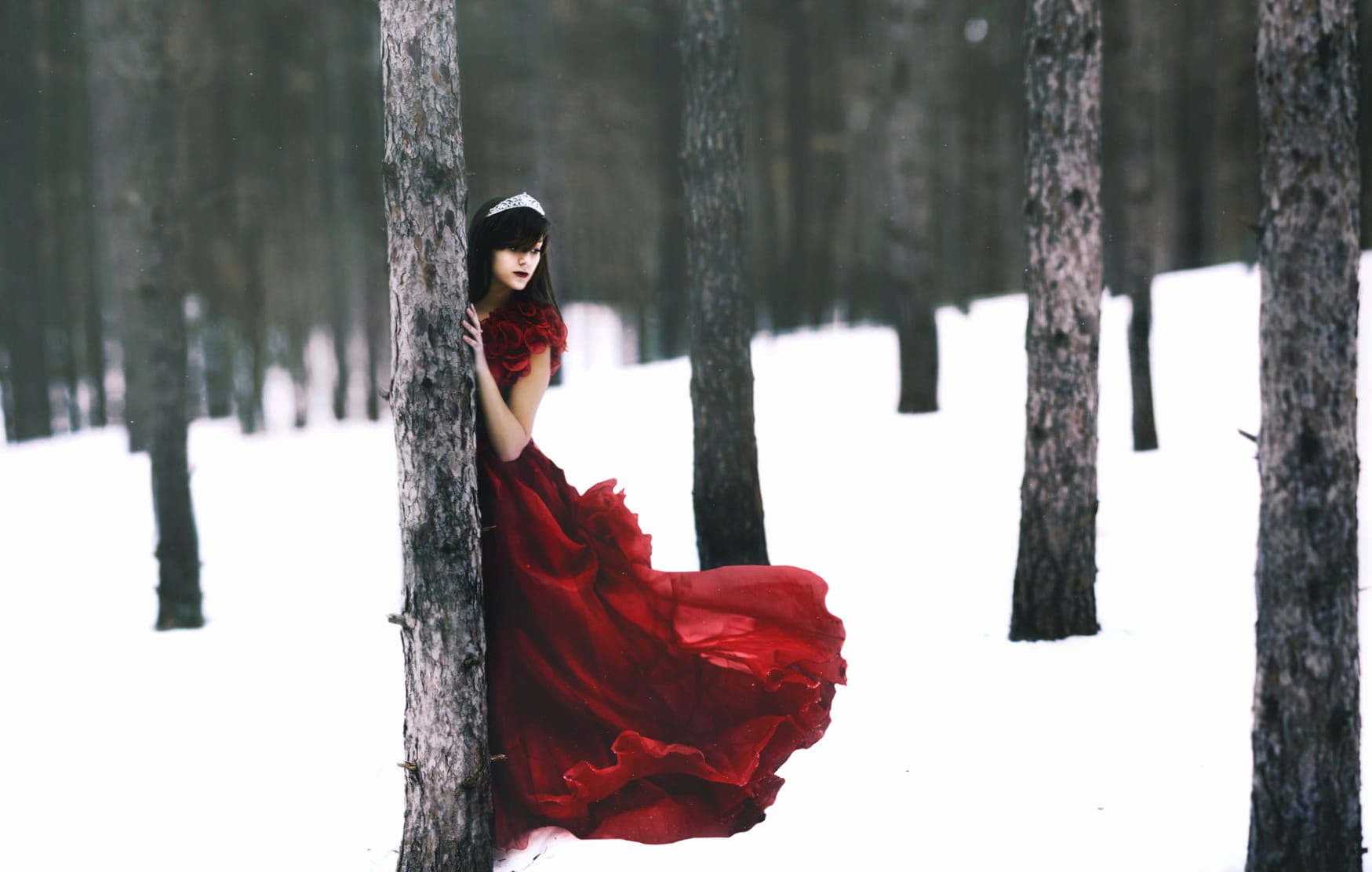 Winter Elegance Red Gown Model wallpapers HD quality