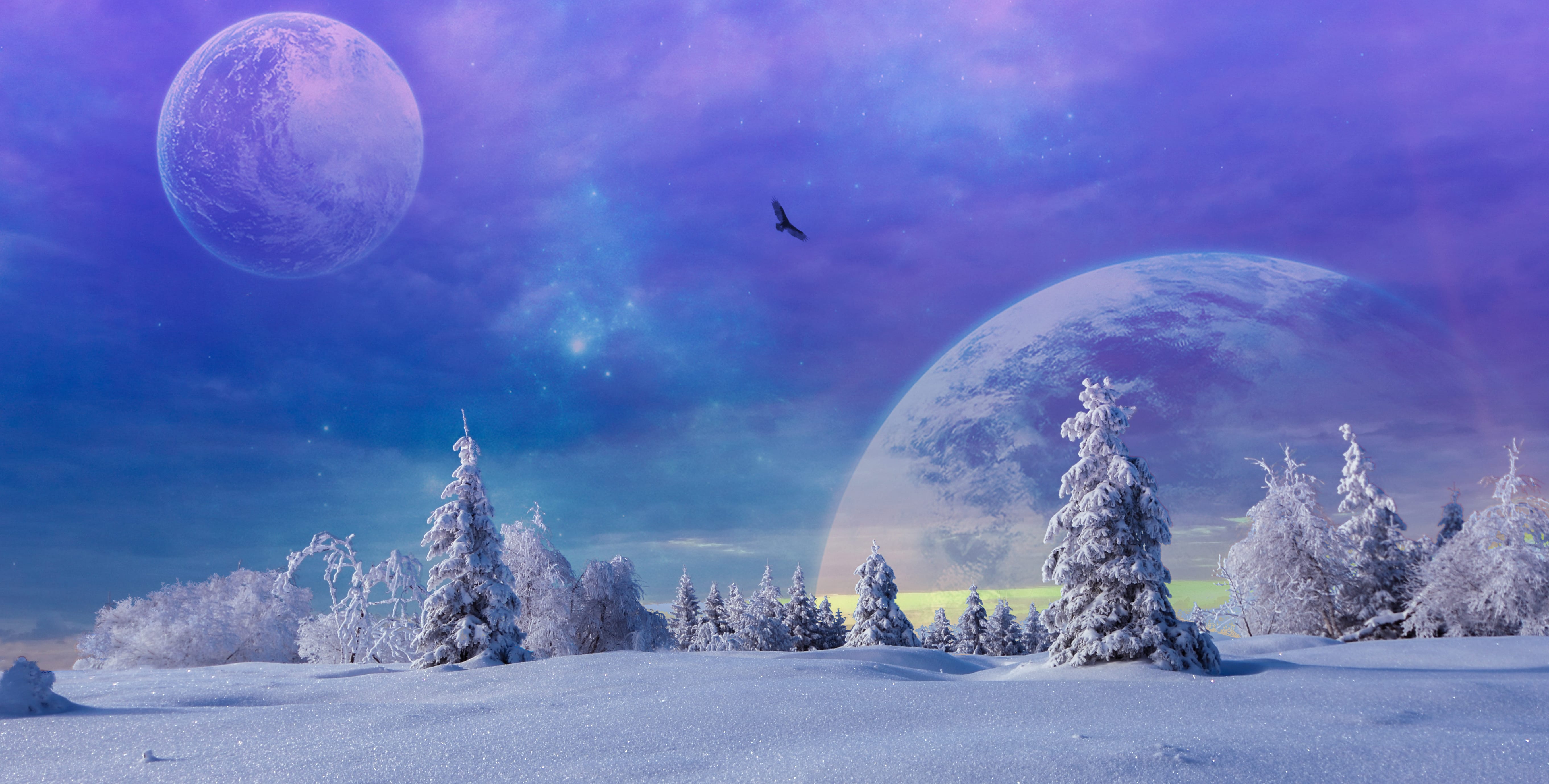 Winter Fantasy Moonlit Planets - wallpapers HD quality