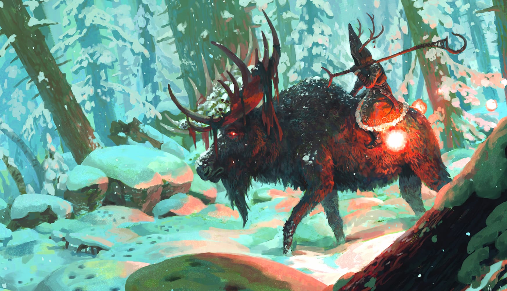 Winter Fantasy Warrior in Enchanted Deer Forest - at 750 x 1334 iPhone 6 size wallpapers HD quality