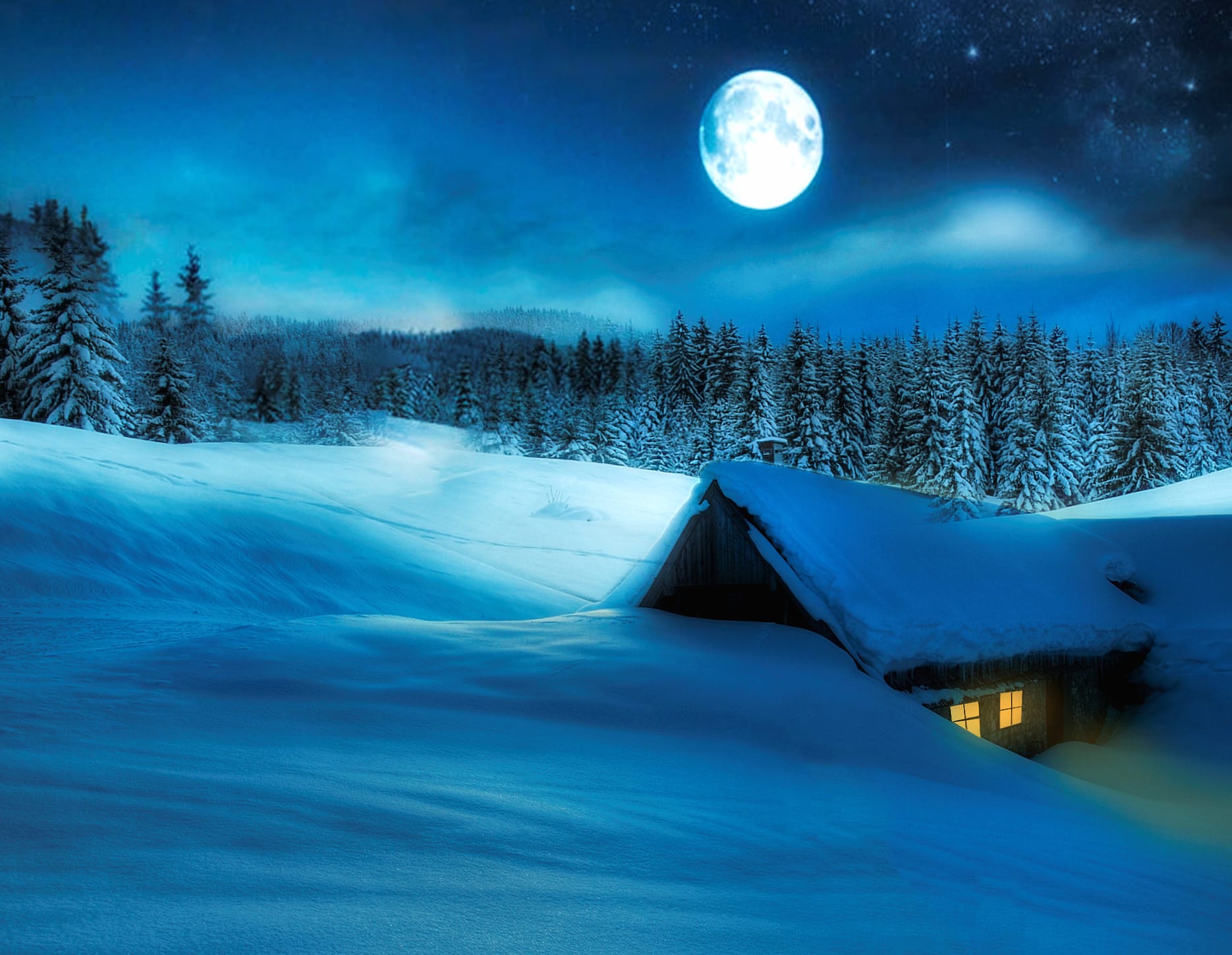 Winter Night Cabin wallpapers HD quality