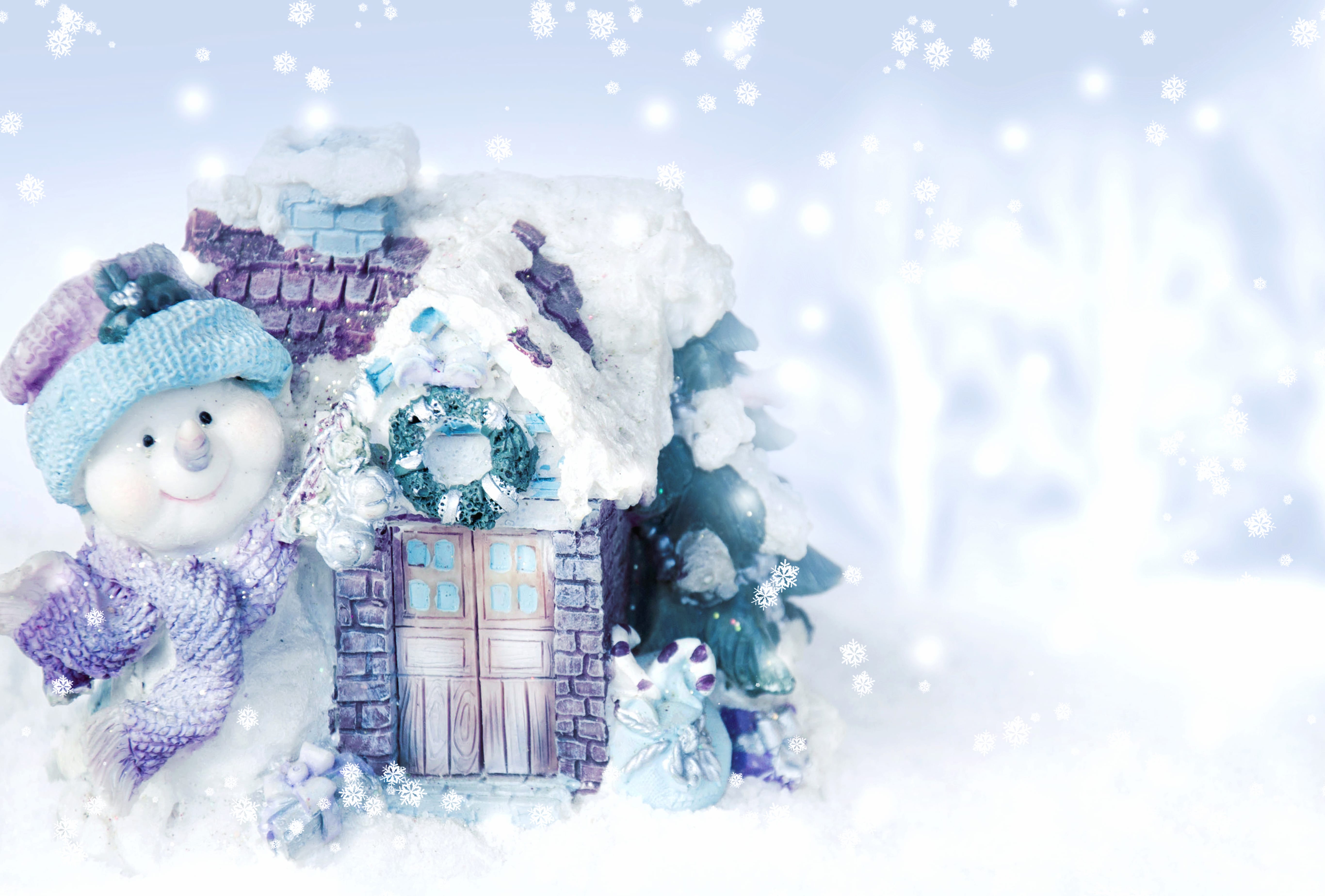 Winter Wonderland A HD Christmas Scene with Snowman and Snowflakes wallpapers HD quality