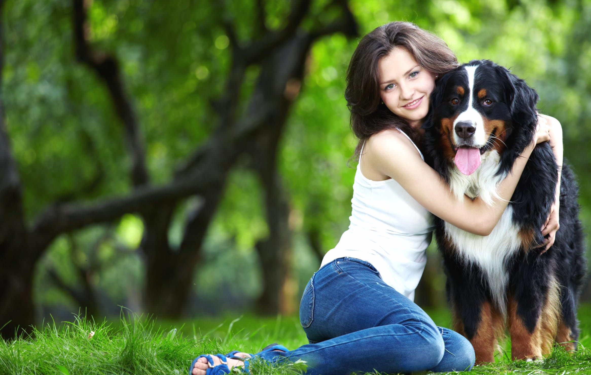 Woman and Dog in Nature - wallpapers HD quality