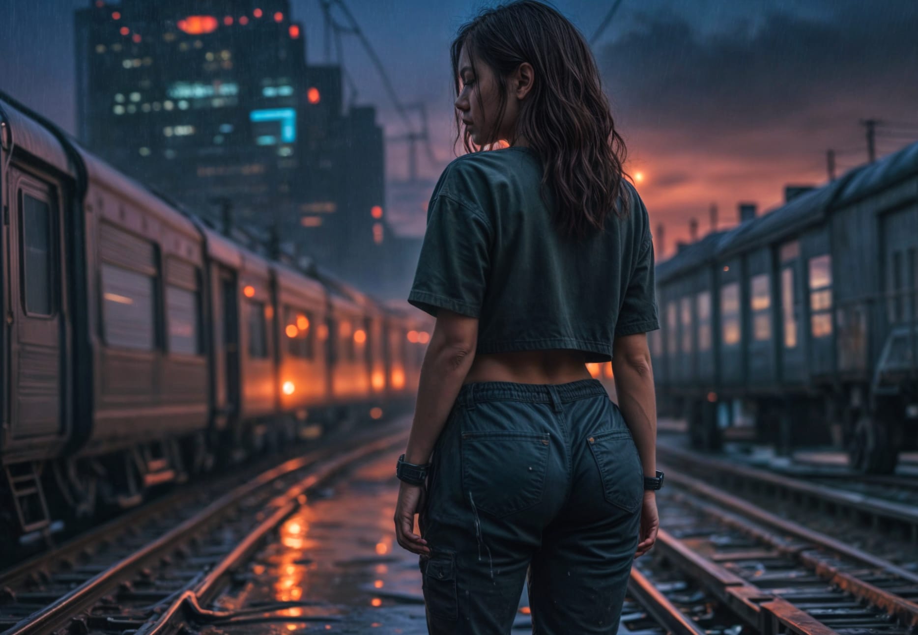 woman in train station wallpapers HD quality