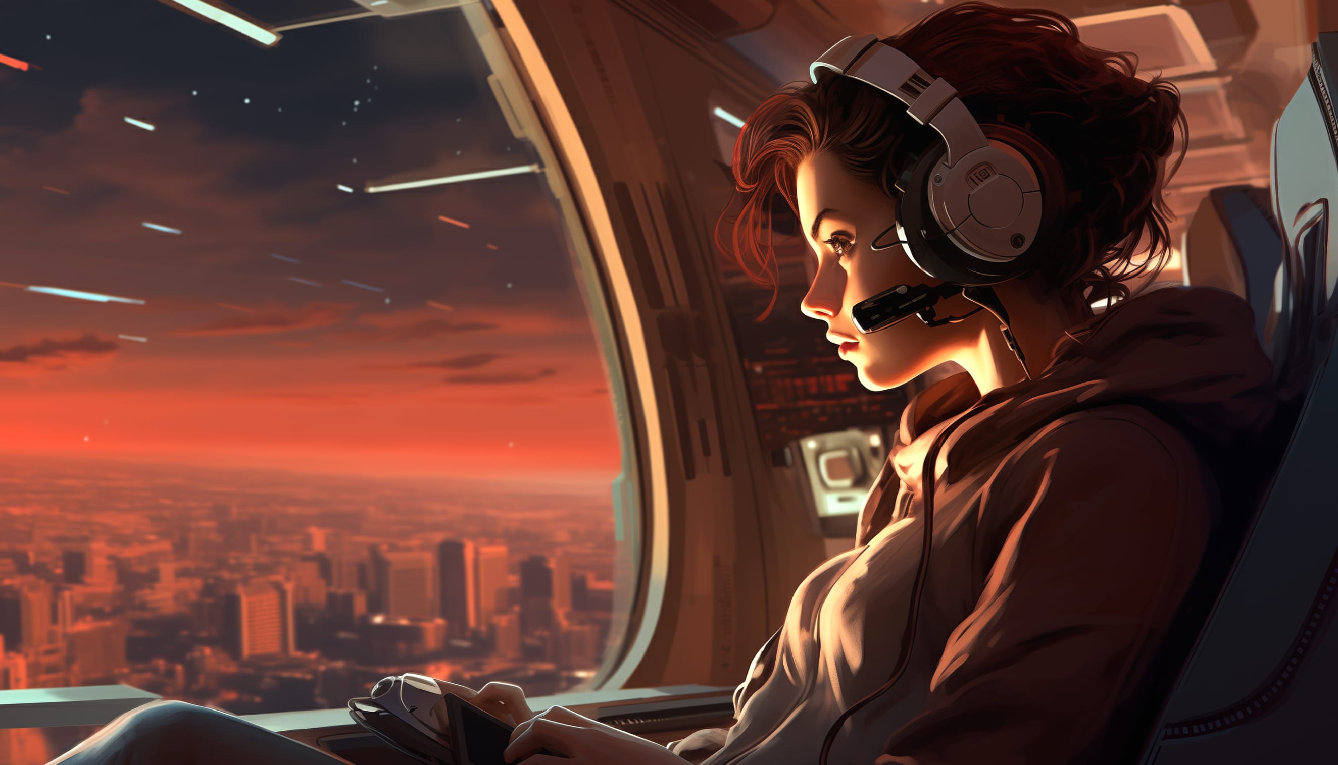 Woman with Headphones Enjoying Sunset - Lo-Fi wallpapers HD quality