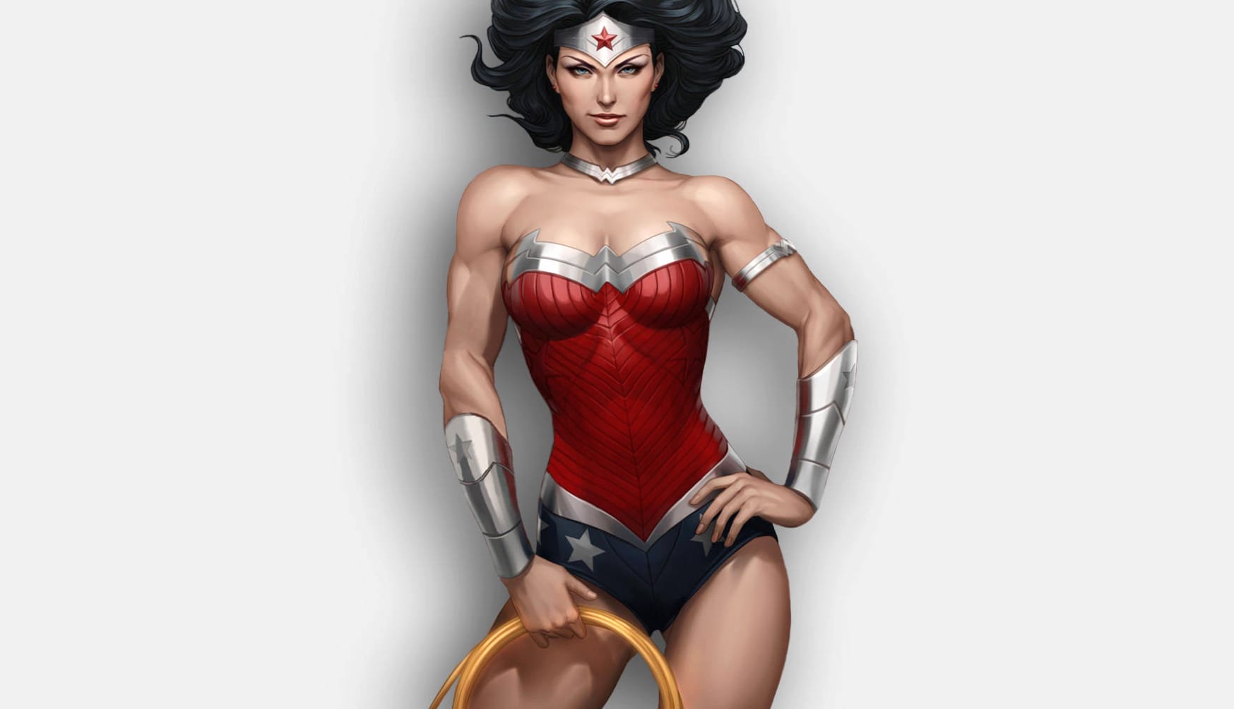 Wonder Woman Fierce Glamour with Blue Eyes and Black Hair at 1024 x 1024 iPad size wallpapers HD quality