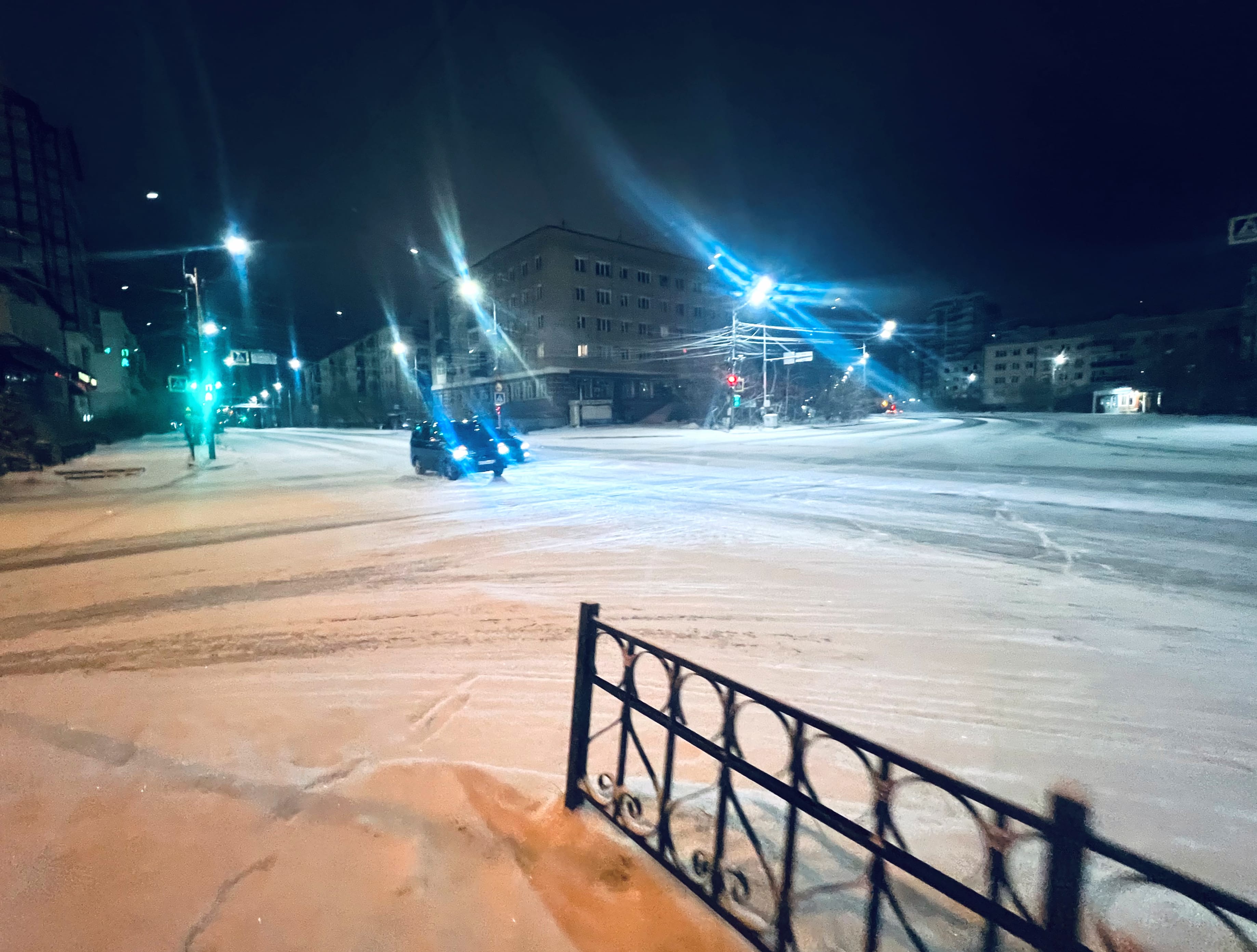 Yakutsk Russia Dark Night Snow Man Made Street wallpapers HD quality