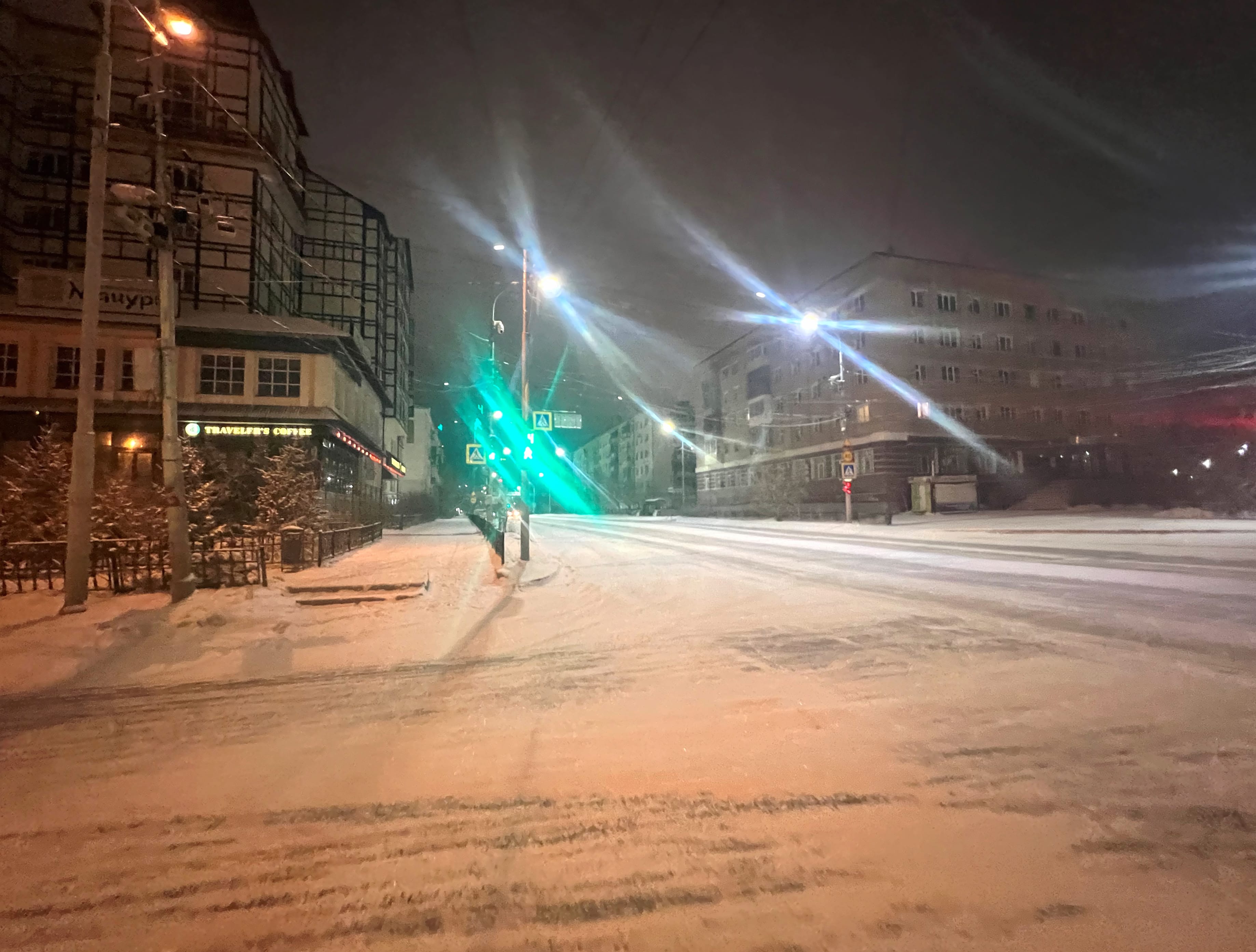 Yakutsk Yakutia Russia Dark Night Man Made Street at 1366 x 768 HD size wallpapers HD quality