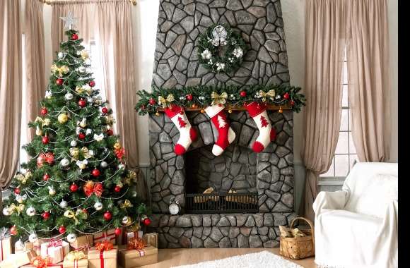 4K Ultra HD Christmas Fireplace and Tree Wallpaper