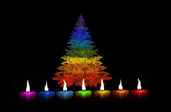 4K Ultra HD Colorful Christmas Tree and Candle Flame