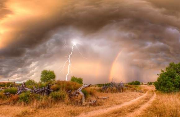 4K Ultra HD Stormy Rainbow Field