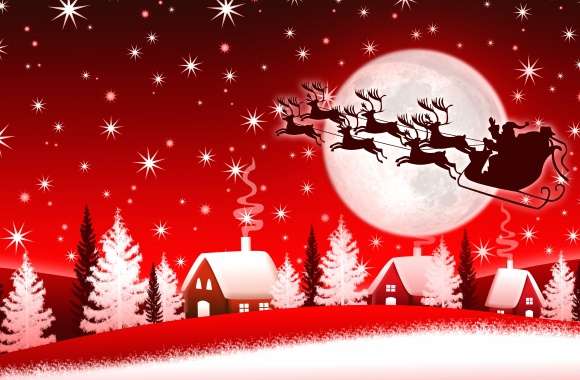 8K Ultra HD Christmas Magic Reindeer and Sleigh Under the Moon