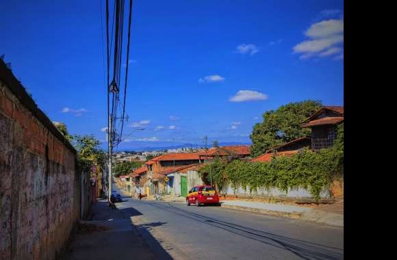 A car driving down a street