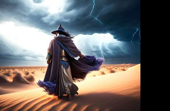 A wizard in the stormy desert