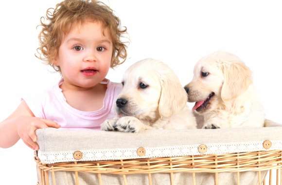 Adorable Moments Child and Puppies wallpapers hd quality