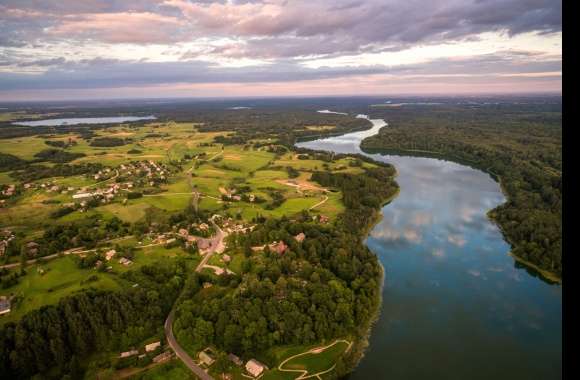 Aerial Horizon Cloud Sky Tree Forest River Panorama Lithuania Photography Landscape