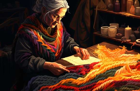 AI-Generated Artistic Grandmother Weaving Tapestry