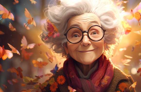 AI-Generated Cheerful Grandmother in Autumn -