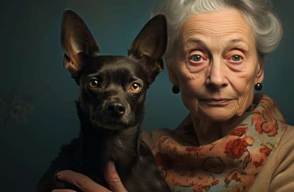 AI-Generated Elderly Woman and Pet Dog