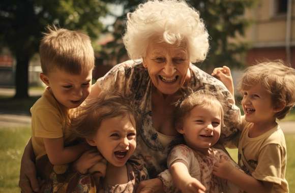 AI-Generated Grandmother and Grandchildren Joyful Moments