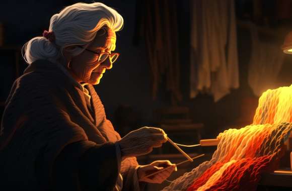 AI Art Grandmother Knitting -