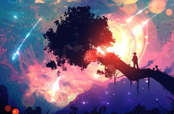 Anime Fantasy Skyscape Comet & Tree